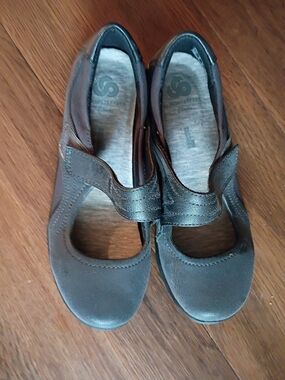 Clarks Brown Mary Jane Flats with Hook-and-Loop Strap